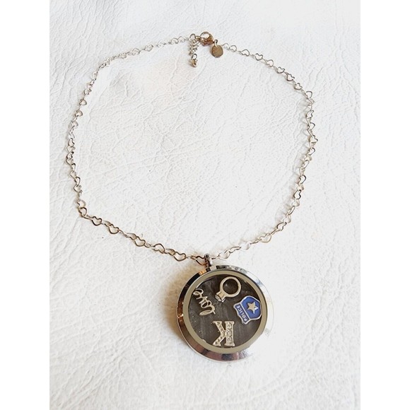 Origami Owl Love Police Floating Charm Locket Pendant Heart Chain Links Necklace - Picture 2 of 8